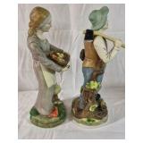 Vintage Farmer Couple Figurines Man Woman Harvest Decor Set