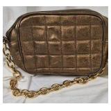 Bronze Quilted Crossbody Bag with Chain Strap