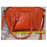 Orange Textured Faux Leather Handbag with Shoulder Strap