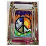 Pair of Glass Ashtrays Mushroom and Peace Sign Designs