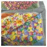 Patchwork Quilted Blanket with Floral and Color Block Design