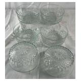 Cut Glass Bowl Set Large Serving Bowls with Matching Dessert Bowls Lot