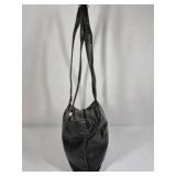 Black Leather Shoulder Bag Purse Zip Top