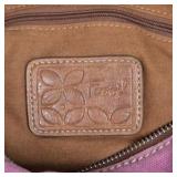 Fossil Crossbody Bag Pink Canvas Brown Leather Trim Adjustable Strap