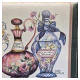 Vintage Framed Wall Art Set Cherub Angels & Perfume Bottles Prints