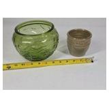 Green Embossed Glass Bowl and Ceramic Planter – Textured Floral Design