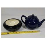 Blue Teapot and Black Ceramic Bowl