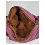 Fossil Crossbody Bag Pink Canvas Brown Leather Trim Adjustable Strap