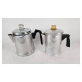 Vintage Aluminum Coffee Percolators with Black Handles