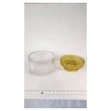 Clear Glass Cake Stand with Lid and Yellow Glass Bowl