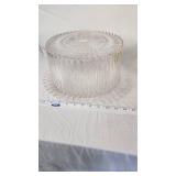 Clear Glass Cake Stand with Lid and Yellow Glass Bowl