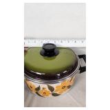 Vintage Floral and Aluminum Cookware Set Including Casserole Dish and Saucepan
