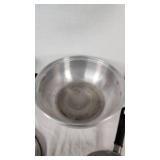 Vintage Floral and Aluminum Cookware Set Including Casserole Dish and Saucepan