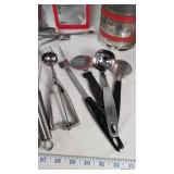 Assorted Vintage Kitchen Utensils including Sift-Chine Sifter, Grater, and Knives