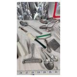 Assorted Vintage Kitchen Utensils including Sift-Chine Sifter, Grater, and Knives