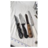 Assorted Vintage Kitchen Utensils including Sift-Chine Sifter, Grater, and Knives