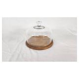Glass Dome Cake Dish with Wooden Base