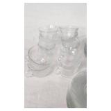 Clear Glass Dinnerware Including Plates, Bowls, and Cups
