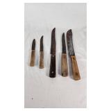 Set of Rustic Kitchen Knives with Wooden Handles