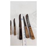 Set of Rustic Kitchen Knives with Wooden Handles