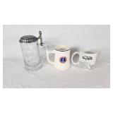 Glass Beer Stein with Pewter Lid, Minnesota National Guard Mug, and Terry Redlin "The Birch Line" Mug
