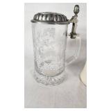 Glass Beer Stein with Pewter Lid, Minnesota National Guard Mug, and Terry Redlin "The Birch Line" Mug