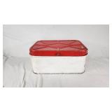 Vintage Metal Bread Box with Red Lid