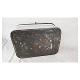 Vintage Metal Bread Box with Red Lid