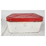 Vintage Metal Bread Box with Red Lid
