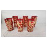 Vintage Red and Gold Paisley Highball Glasses