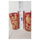 Vintage Red and Gold Paisley Highball Glasses