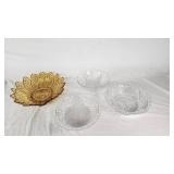 Vintage Cut Glass Bowls and Amber Glass Dish