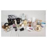 Assorted Vintage Collectible Items including Uncle Sam Mug, Decorative Plates, and Figurines