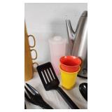 Hamilton Beach Electric Can Opener, GE Stainless Steel Percolator, and Kitchen Utensils Set