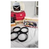 Vintage Veg-O-Matic Food Preparer and Kitchen Items Lot including Thermos, Egg/Pancake Ring Set, and Clips