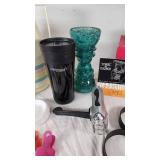 Vintage Veg-O-Matic Food Preparer and Kitchen Items Lot including Thermos, Egg/Pancake Ring Set, and Clips