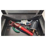Metal Toolbox with Electrical Tools and Connectors