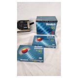 Ansco Shur Shot Camera, Kodak Tele-Instamatic 608 Camera, and Vivitar PN2011 Camera with Flip Flash II and Scotch Audio Cassettes