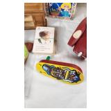 Vintage Toys including Duck Feeding Bank, Crayons, and Miscellaneous Toys