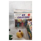 Vintage Toys including Duck Feeding Bank, Crayons, and Miscellaneous Toys