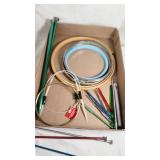 Yarn and Knitting Supplies Lot including Bernat Yarn, Circular Needles, and Crochet Hooks
