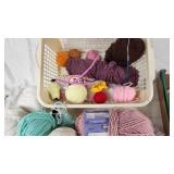 Yarn and Knitting Supplies Lot including Bernat Yarn, Circular Needles, and Crochet Hooks