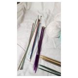 Yarn and Knitting Supplies Lot including Bernat Yarn, Circular Needles, and Crochet Hooks