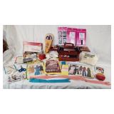 Sewing Supplies including Wooden Sewing Box, Needle Sets, Patterns, and Accessories