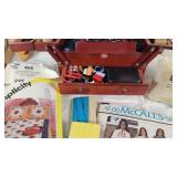 Sewing Supplies including Wooden Sewing Box, Needle Sets, Patterns, and Accessories