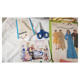 Sewing Supplies including Wooden Sewing Box, Needle Sets, Patterns, and Accessories