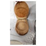 Lot of Vintage Kitchen Tools and Gadgets including Bun Size Wooden Hamburger Press, Potato Masher, and Egg Beater