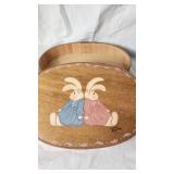 Decorative Wooden Cabinet, Bunny-Themed Box, and Miscellaneous Decor Items