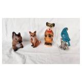 Norleans Japan Animal Figurines Set including Squirrel, Fox, Bear, and Bluebird