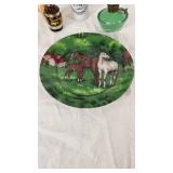 Horse-Themed Decorative Plates, Ceramic Horse Head, and Miniature Oil Lamps